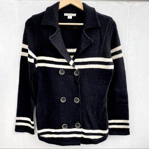 Ruff Hewn Black & White Striped Wool Blend Button Cardigan Sweater Small